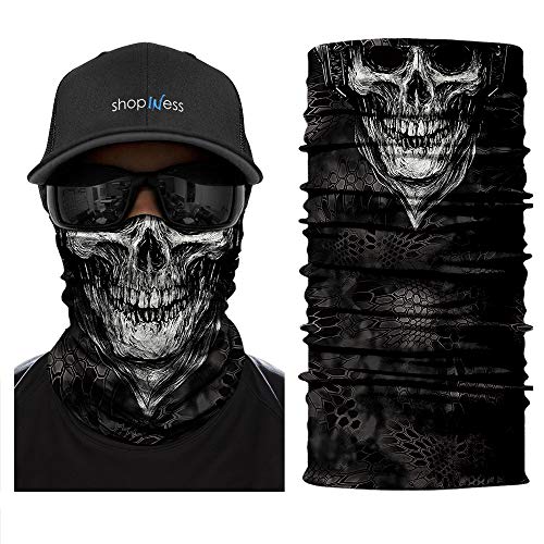 ShopINess Cache-Cou Foulard Multifonctions Unisexe pour Fêtes Halloween Carnaval Sport et Activités de Plein Air Tête de Mort Crâne (Blanc) Cover