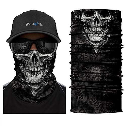 ShopINess Unisex Multifunctional Headband Bandana Neck Gaiter for Sport Parties Halloween and Carnival - Skull (White)