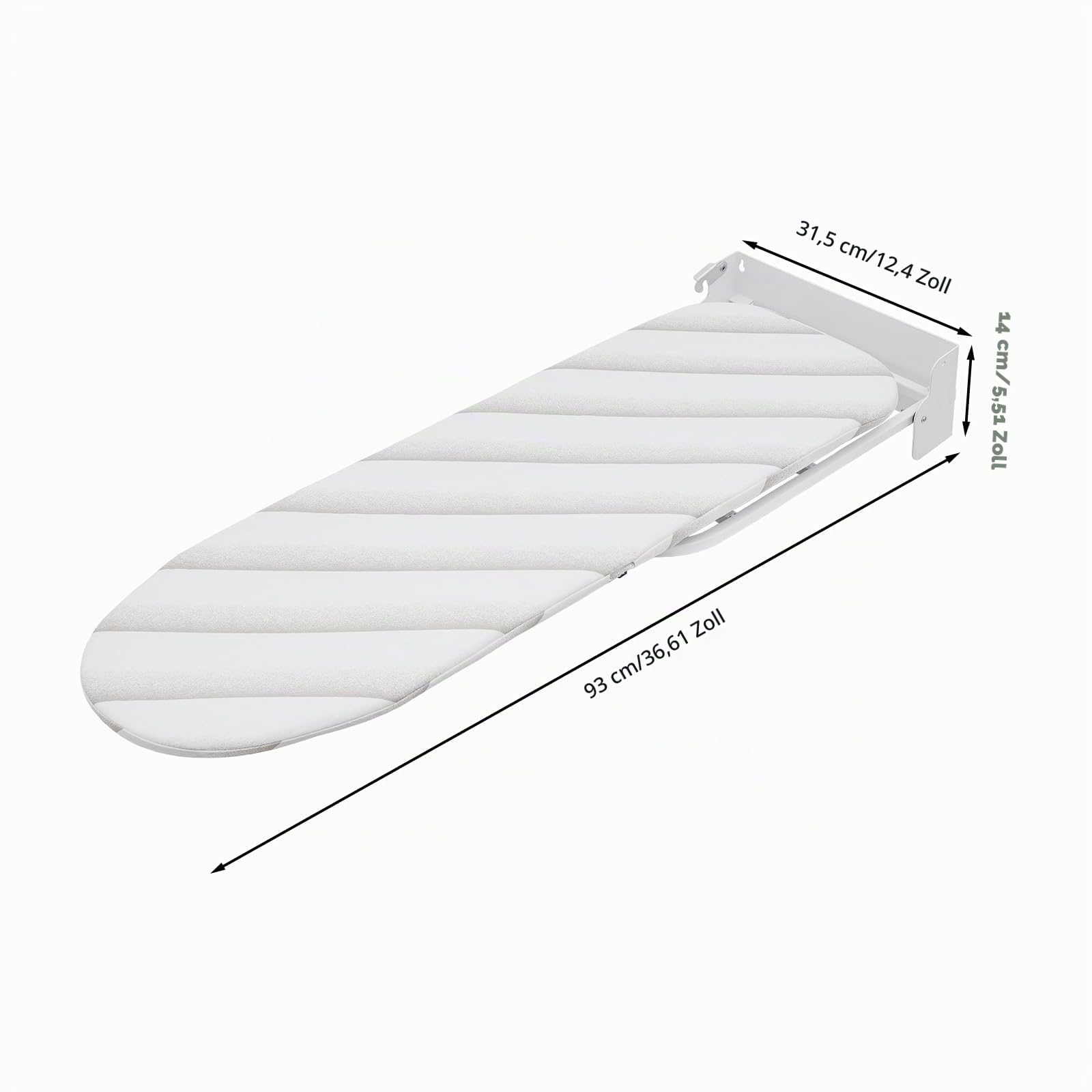 Klappbares Bügelbrett Klein Wandmontage Bügelbrett Schrank, 180° Drehbar Ironing Board Kohlenstoffstahl Platzsparende Bügeltisch Für Dampfbügelstation, 93 * 31,5 * 14 cm
