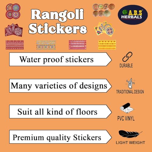 Image of Rangoli Kolam Stickers for Home Entrance & Pooja Room | Vinyl /Self Adhesive, Waterproof, Floor Decoration for Diwali, Navratri & Festivals (Combo Pack of 5) MP5