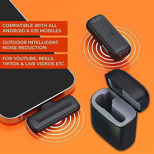 Image of Professional Grade Wireless Microphone with Noise Reduction Mic for YouTube Video Recording ASMR Podcast Interviews Reels Live Streaming (Compatible with Type C Mobiles and iOS Phones)