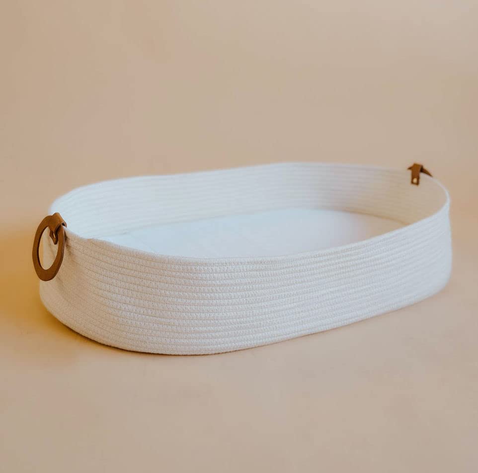 Miniatura 4 de Toci Mom Cambiador de bebé con bolsa de viaje, cambiador de espuma y cubierta repelente al agua, cesta de cuerda de algodón, cambiador para tocador