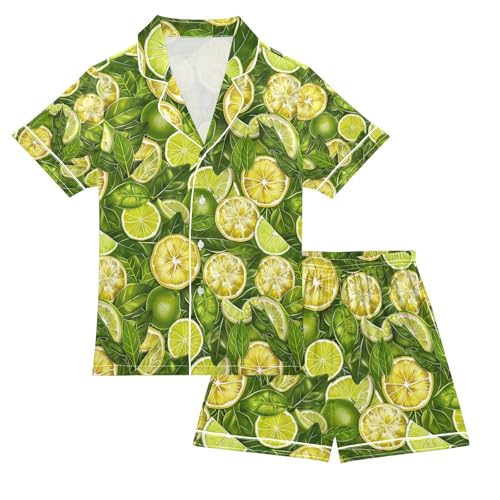 senya Tropical Lemon Satin Summer Pajama Sets Silk Short Sleeve Button Down Sleepwear