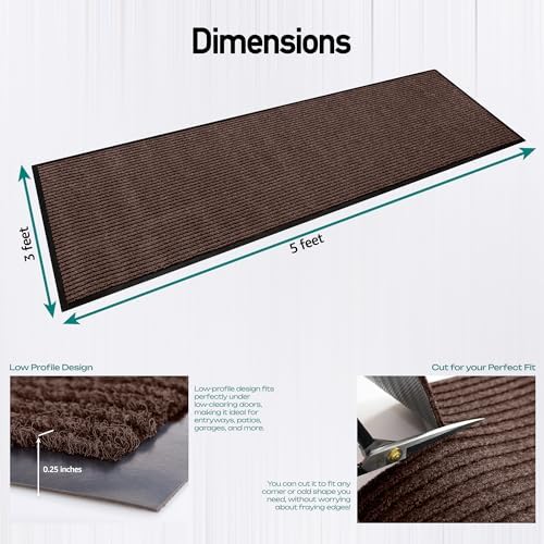 Image of MaxMat 4-Pack Extra Large Commercial Floor Mat, 3 x 5 Feet Heavy Duty, Waterproof, Low-Profile, Easy to Clean, Rubber Entry Mat (Brown, 3 x 5 Feet - 4 Pack)