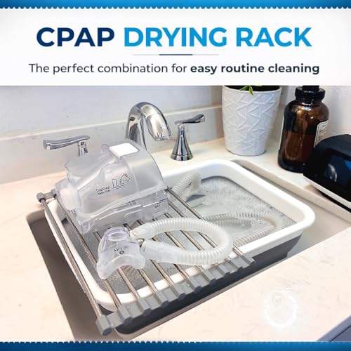Image of CPAP Cleaning Kit for Hose and Mask, CPAP Hose Cleaning Brush, Collapsible Wash Basin, Drying Rack, Storage Bag, Compatible with Standard and Slimline CPAP Tubing (Drying Rack Kit)
