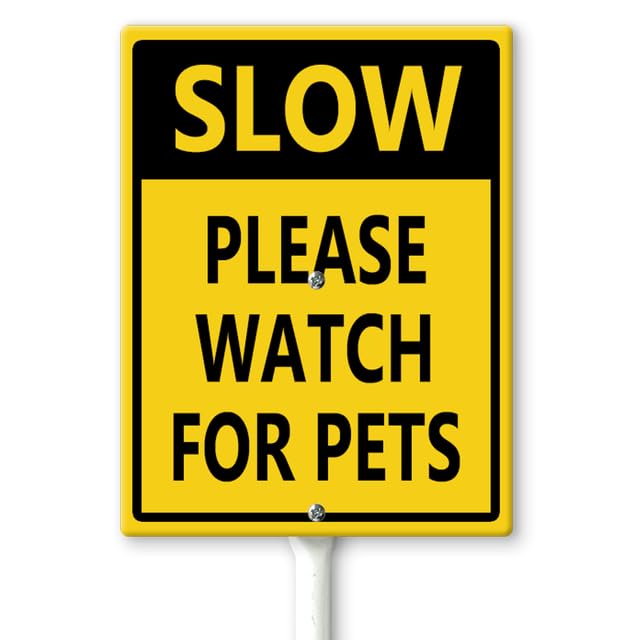 Horienteeon Slow - Please Watch for Pets Yard Sign with Stakes 20×30cm, Sturdy Aluminum Lawn Signs Rust Free,Slow Down Signs, Dogs At Play Sign, Protected Street Caution Yard Signs