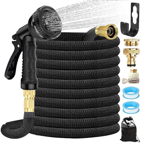Nzkeuf Tuyau Arrosage Extensible 15m, Tuyau d'Arrosage Extensible avec 8 Modes d'arrosage, Raccord en Laiton 3/4' et 1/2', Sac de Rangement, Pulvérisation...
