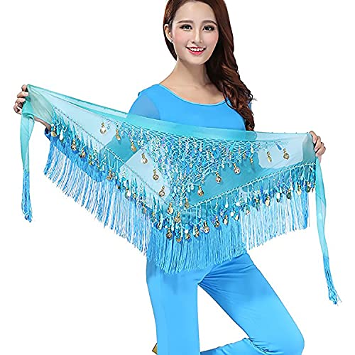 Image of VRITRAZ Women's Chiffon Belly Dance Hip Scarf Waistband Belt Skirt Mixed Colors Sequence Beads and Coins