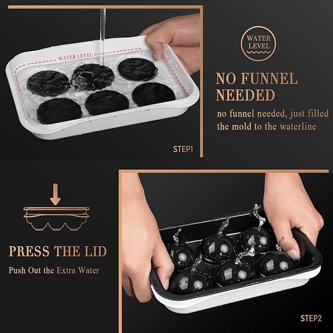 Image of Ice Cube Molds with Lid,Big Silicone Ice Cube Tray for Whiskey,2Inch Square Ice Cube Tray,Easy-Release Ice Mold,Giant Ice Cubes for Bourbon Cocktail (2, Round Black)