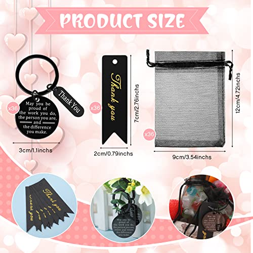 Yinkin 108 Pcs Employee Appreciation Gifts Set Coworker Gifts 36 Keychain 36 Organza Bags and 36 Thank You Cards for Coworker