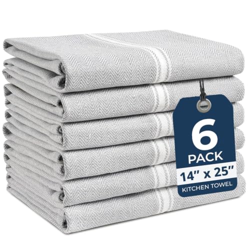 Image of LANE LINEN 100% Cotton Kitchen Towels for Cleaning 6PC - Grey Chambrey