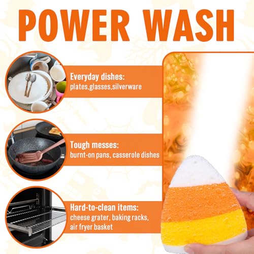 Image of 8Pcs Halloween Kitchen Sponges Water Absorbing Wood Pulp Sponges Cute Ghost Pumpkin Corn Spider Web Dish Washing Sponge for Kitchen Bathroom Home Cleaning