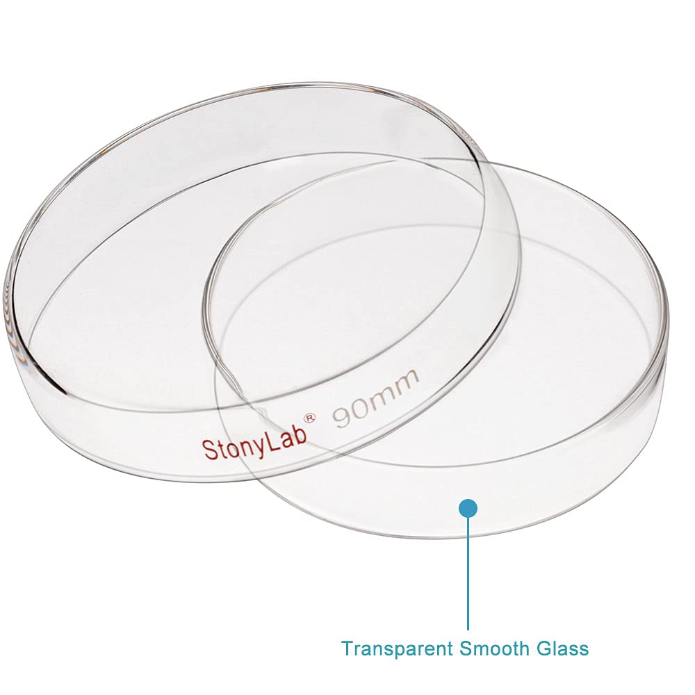 stonylab 10 szt. szklanych naczyń Petri, 90 x 20 mm, autoklawowalne naczynia ze szkła borokrzemowego do hodowli komórek naczynia Petri z przezroczystą pokrywką do laboratorium