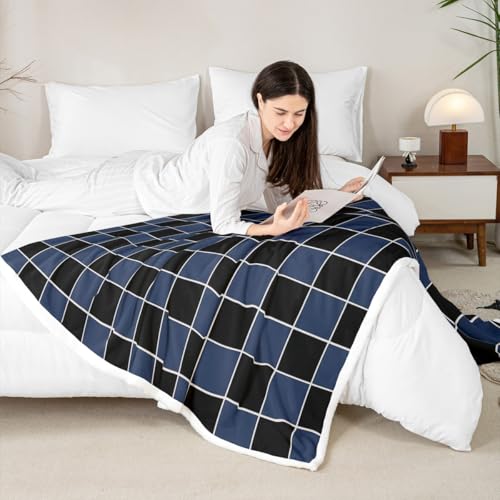 Image of Erosebridal Initial Letter I Sherpa Blanket Pink and White Checkered Fuzzy Plush Throw Cute Monogram Plaid Fleece Blanket for Kids Girls Women,Kawaii Gingham Grids Decor for Bed Couch Throw 50 inchx60 inch