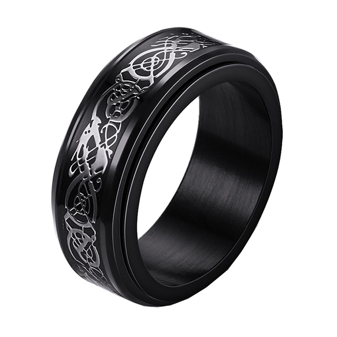 HIJONES Unisex Carbide Fiber Celtic Dragon Spinner Ring Wedding Spins Band