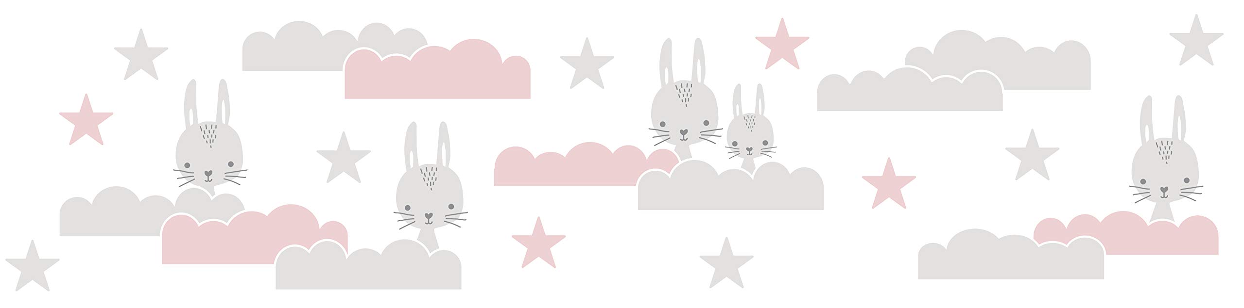 Bordi Autoadesivi Per Bambini Lovely Kids Bordi Adesivi Per Pareti Dreamy Bunny 5.00 M X 0.155 M Rosa Grigio Bianco Prodotto In Germania Da A.S. Création 403726 Carta Da Parati Bambini