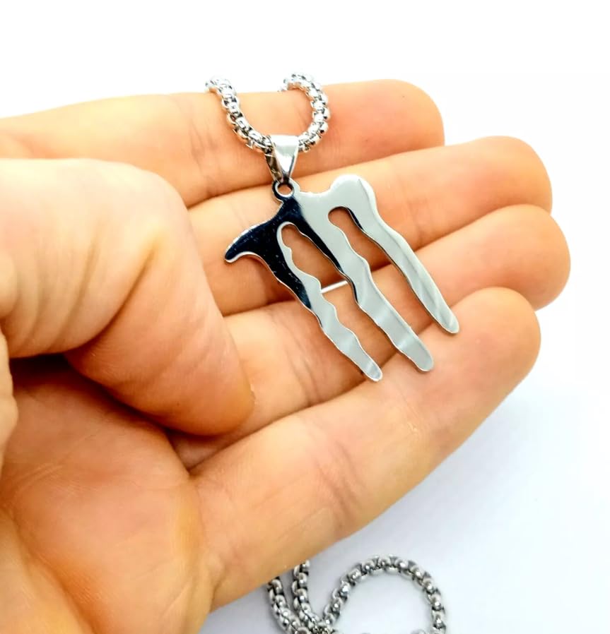 ENERGY DRINK NECKLACE - Stainless Steel - "M" Logo Pendant with 23" Chain (Silver, Golden, or Iridescence)3