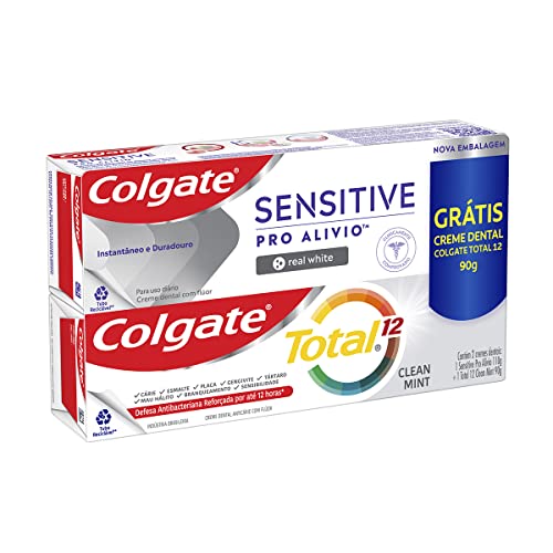Colgate Creme Dental Para Sensibilidade Sensitive Pro Alívio Real White 110G + Creme Dental Total 12