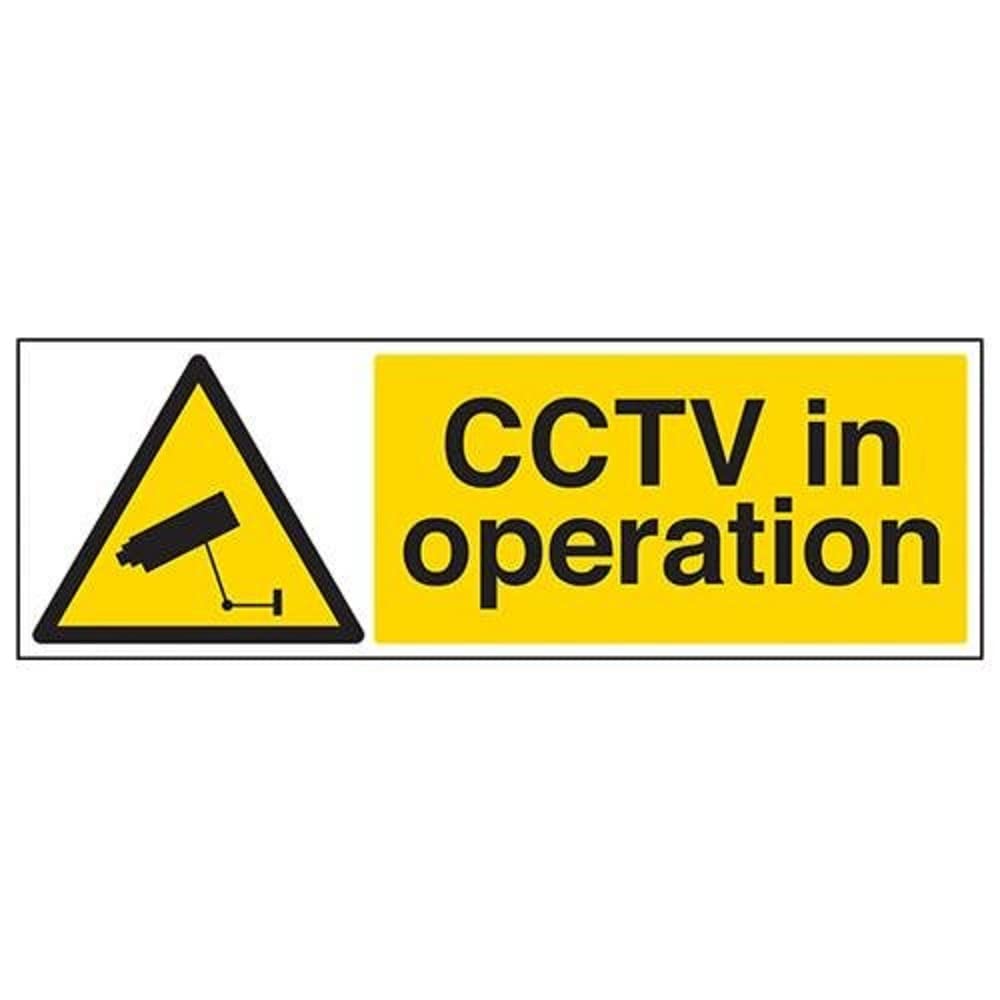 V Safety CCTV In Operation Warning Sign - 600mm x 200mm - Self Adhesive Vinyl