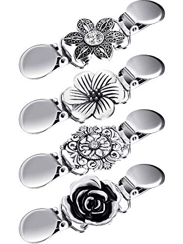 4 Pieces Vintage Sweater Shawl Clips Retro Cardigan Collar Clips Dress Shirt Brooch Clips for Women Girls Wearing, 4 Styles (Flower Style)