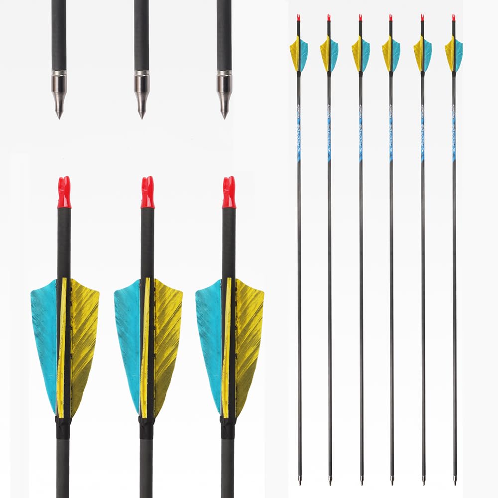 12 Pezzi ID 6,2 mm Micro-Spin Piume Frecce Spine 200 250 300 350 400 500 600 700 800 Frecce da Caccia per Tiro con L'Arco