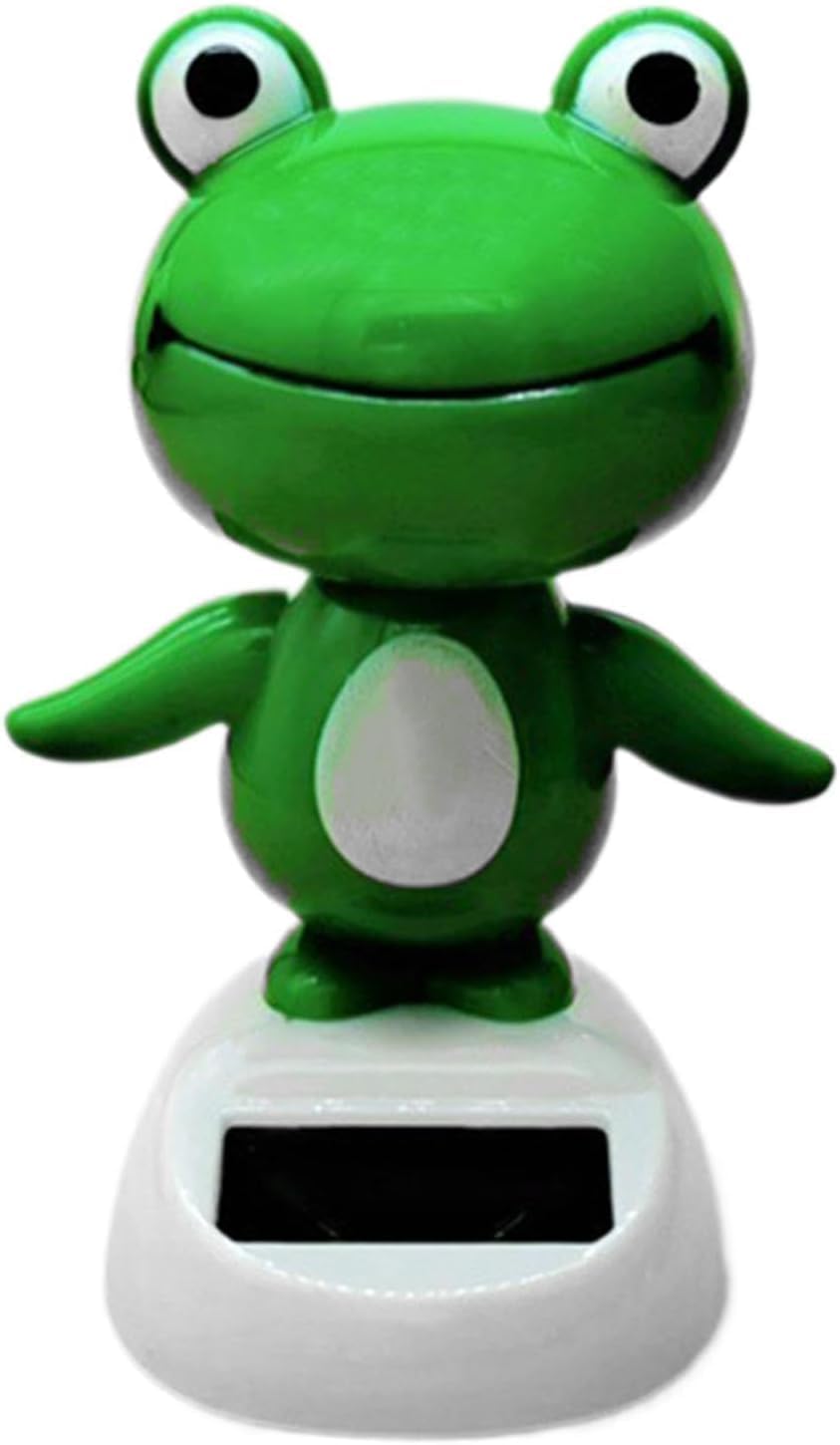 Cldaisy Green Cute Car Decor, Bobble Head Frog Dashboard Ornament, Solar Powered Shaking Head Ornament, Animated Window board Decor for Car,Dash Bobbleheads, Desktop Accessories