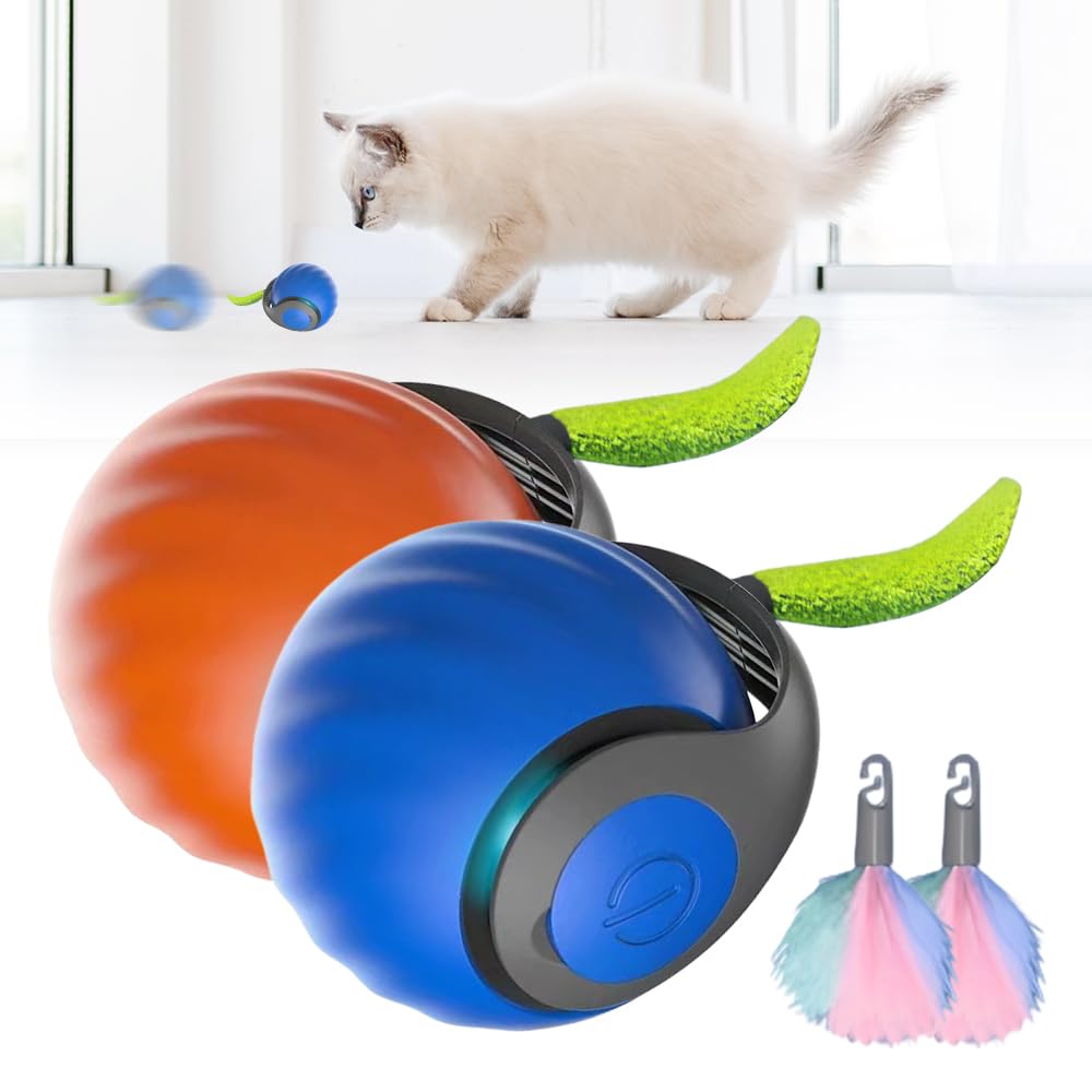 Interactive Cat Toy, 2026 New Cat Toys for Indoor Cats Adult, Cat Ball Toy, Automatic Moving Pet Toy Ball, USB Rechargeable Smart Cat Toy Orb, Two Speed Adjustment, with Replacement Tail