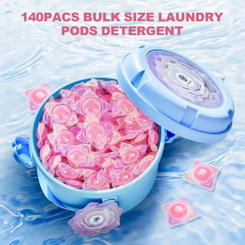Image of 140-Count Laundry Detergent Pods, 5-in-1 Powerful Clean, Stain Remover, Color Protector, Fabric Care, Deep Intensive Clean, HE Compatible
