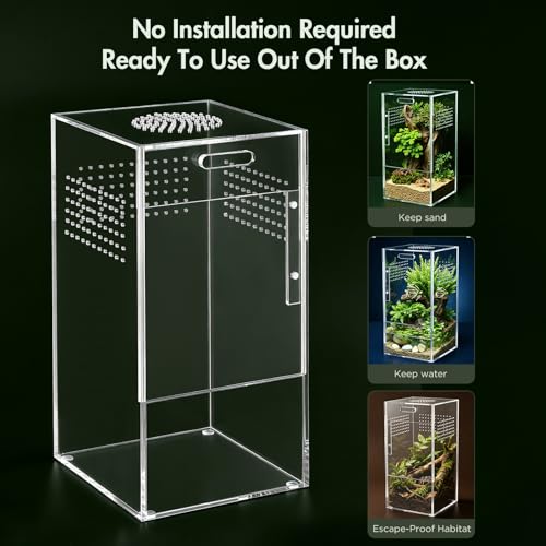 Image of Pre-Assembled Jumping Spider Enclosure, Acrylic Terrarium with Magnetic Door & All-Side Ventilation, Habitat for Spiderling, Mantis, Tarantula, Snail (5 inchx5 inchx10 inch)