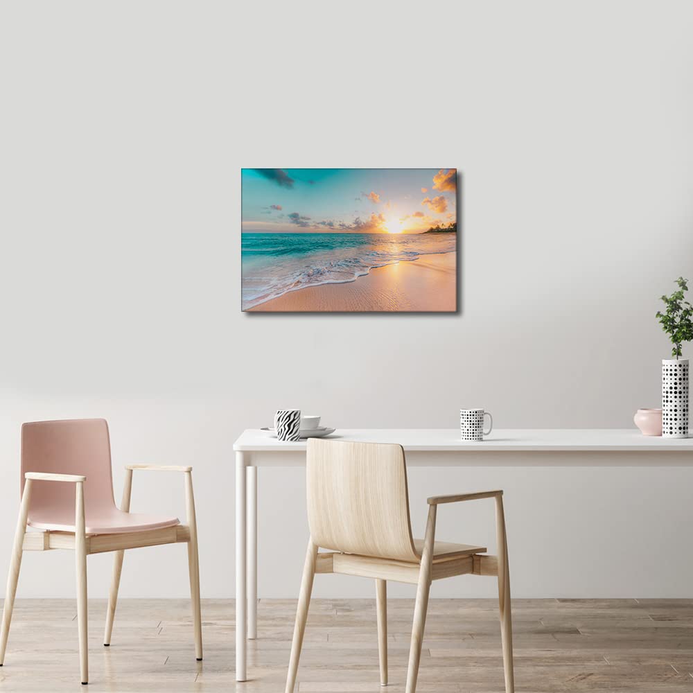 Canvas Wall Art Tropical Beach Sunset Picture for Living Room Kitchen Bedroom Modern Art wall Decor Seascape Stretched and Framed Ready to Hang(18X12in) - Image 3