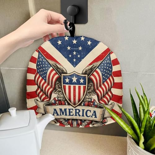 Image of American Flag Print Tea Cozy for Teapot Insulated Large Teapot Warm Tea Kettle Cover Machine Washable Coffee Pot Cloth Covers Kitchen Home Decorations for Party