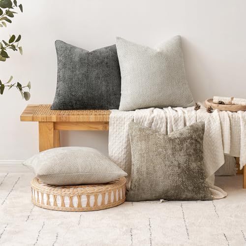 Image of MIULEE Pack of 2 Couch Throw Pillow Covers 20x20 Inch Grey-White Modern Boho Accent Decorative Pillow Covers Soft Chenille Farmhouse Cushion Covers for Home Decor Bed Sofa Living Room
