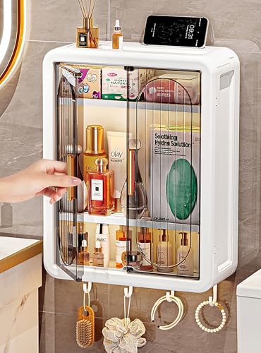 Image of House of Quirk Wall Mounted Bathroom Storage Rack - Punch-Free Magnetic Storage Box, Dust-Proof Organizer Rack for Home & Bathroom Essentials (White, Extra Large)