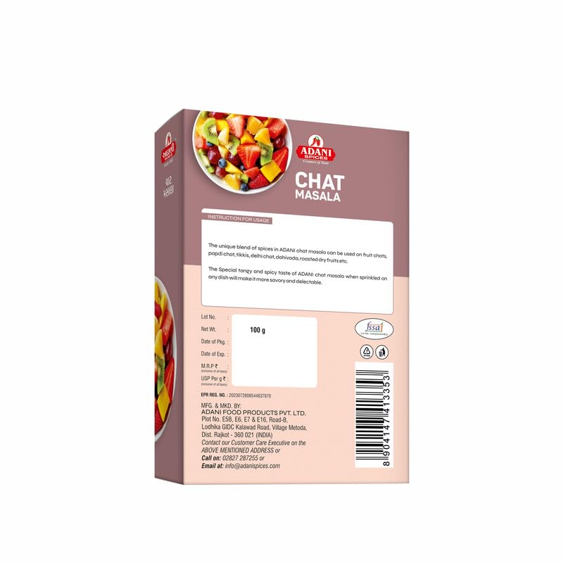 Image of Adani Spices | Chat Masala Powder, 100gm -Authentic Taste of Gujarat All Natural ingredients | No Added Preservatives Pack of 2