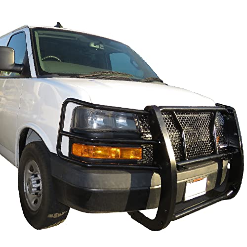 Image of Black Horse Off Road RUGGED Heavy Duty Grille Brush Bumper Guard Modular Black Compatible with 2003-2014 Express 1500|2003-2024 Express 2500 /3500|2009-2024 Express 4500 /Express Cargo-RU-GV02MA-B