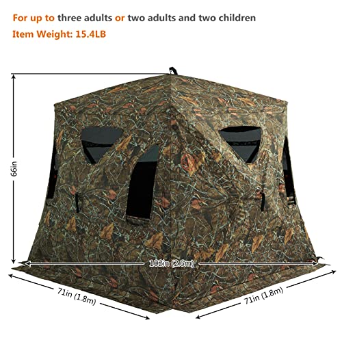 3 Person Silent Hunting Ground Blind 360 Degree One-Way See Through Portable Pop Up Hunting Tent With Frame Door, Carrying Backpack #TOP2
