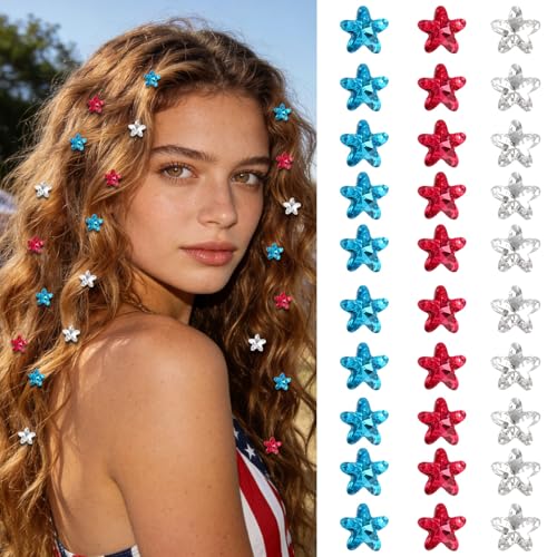30 pinzas pequeñas con estrellas de strass rojo blanco azul miniatura 1