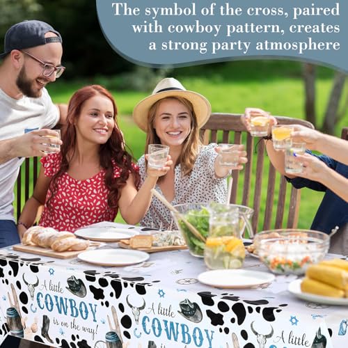 Image of Ganeen 3 Pcs Western Cowboy Party Decorations Cowboy Tablecloth Disposable Plastic Table Cover Waterproof Tablecloth for Western Rodeo Baby Shower Birthday Party Decor, 54 x 108 Inch