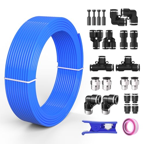 CNZG PNEU 1/2 OD Inch Air Line Hose Tubing Kit Poly Airline Blue