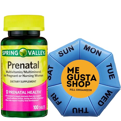 Spring Valley Prenatal Multimineral Health Support Tablets Dietary Supplement, 100 Count Includes Pill Organizer