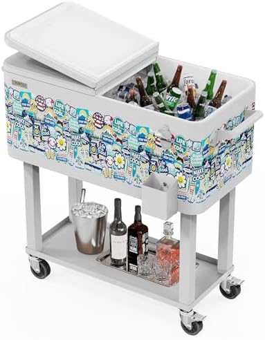 80 Quart Rolling Ice Chest - Portable Party Cooler Cart with Shelf & Bottle Opener, Perfect for Patio, Poolside, BBQs & Outdoor Events - Keep Drinks Cold!