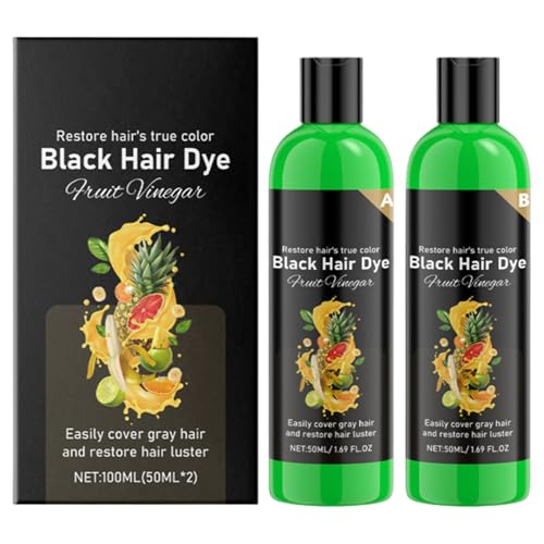 2 colorantes para el cabello con vinagre de frutas, cobertura duradera Viinegar, tinte temporal para el cabello, color negro, color de vinagre de fruta, tinte de pelo natural, tinte para hombres, para