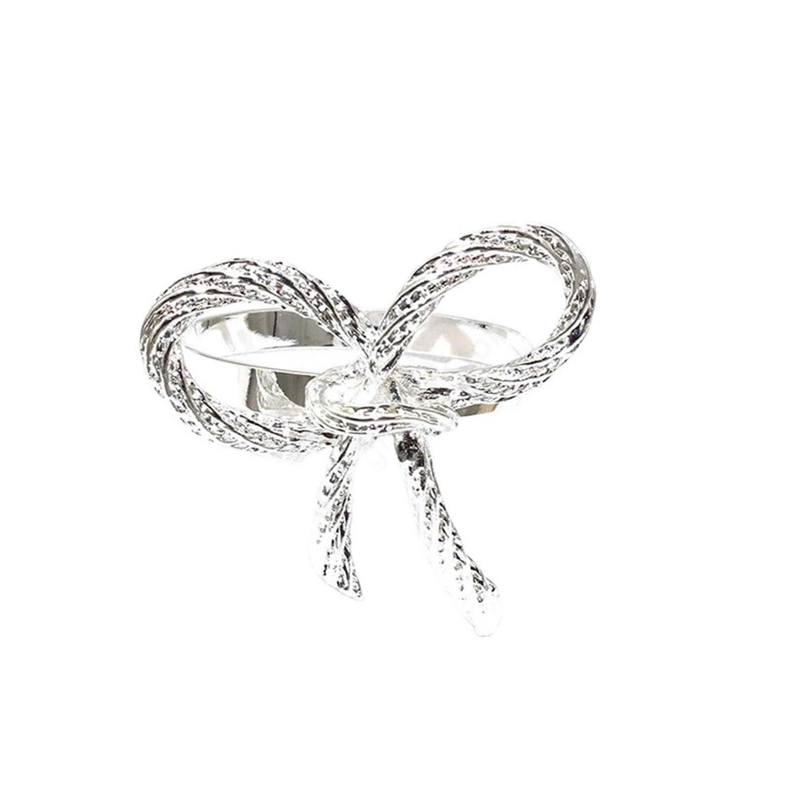 Usohjz Silver 12Pcs Alloy Bow Tie Napkin Rings Elegant Table Decor
