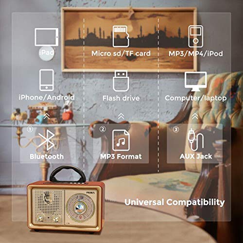 Radio PRUNUS J-288 AM FM Bluetooth Retro de Mesa miniatura 3