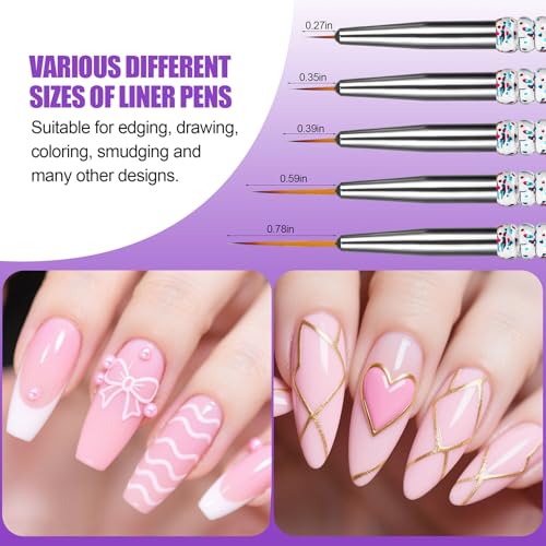 Image of Artdone 10pcs Nail Art Brushes Set, Dotting Tools,Striping Brushes for Long Lines, Thin Details, Sculpting Pattern Tracing Stylus, Ball Embossing Stylu,Fine Drawing Pen For Gel Polish Design Supply