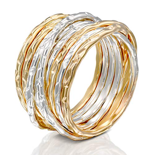 Preisvergleich Produktbild DiDaDo Handgefertigter, Gold gefüllt und Silberring, eingewickelter, überlappender, verflochtener, ineinandergreifender, verschlungener, Kreuz und quer gekreuzter, geknoteter Drahtring