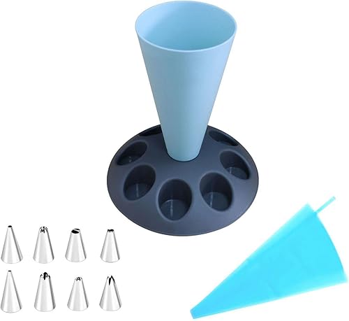 Miniatura 5 de KLKCMS Soporte para bolsa de pastelería, decoración de bricolaje con 8 puntas de glaseado, ranuras para magdalenas, boquilla de crema, estante de