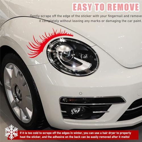 Image of Ohleats 2PCS Car Headlight Eyelash Stickers, Funny Cute Fake Eyelashes Bumper Window Decal, Waterproof Decoration Sticker for Auto Body Headlamp, Universal Exterior Car Accessories (Red)