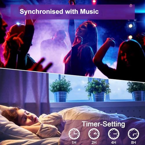 LED Strip 8m, mit Fernbedienung&App&Musik Sync, Bluetooth RGB Lichterkette Dimmbar Farbwechsel, LED Lichterkette LED Beleuchtung für Zimmer Party