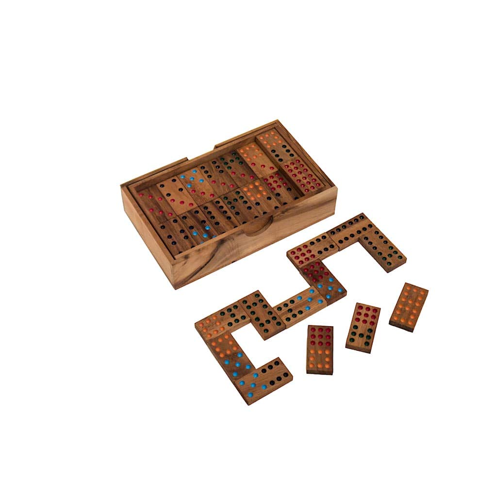 Rombol Double 9 Dominoes in Wooden Box - Coloured Dots